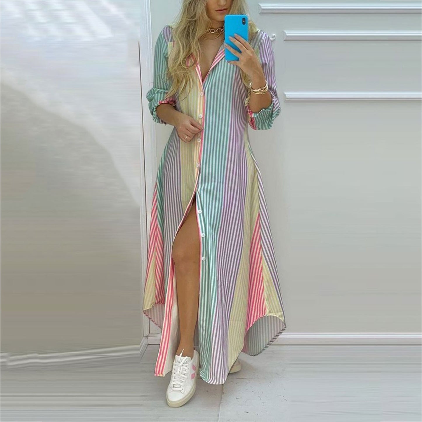 Boho Long Shirt Dress with Buttons and Various Fun Prints