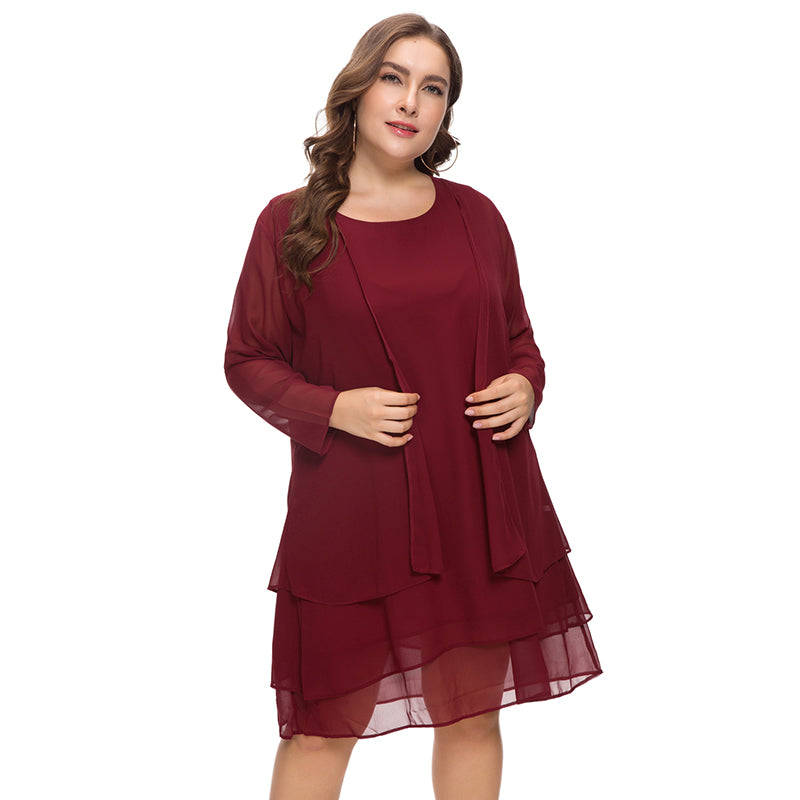 Guest Dressed-2-Piece Mother of The Bride / Groom Dress with Long Sleeve Jacket