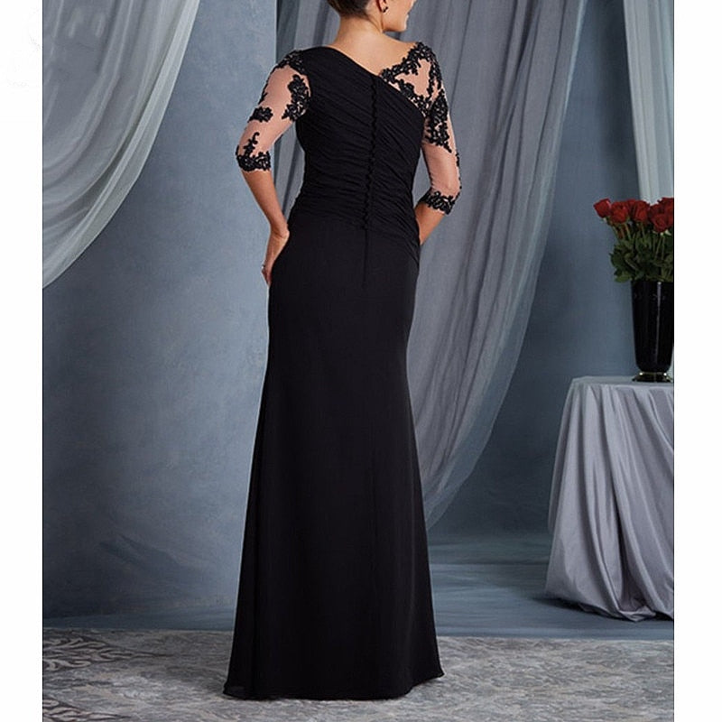 Guest Dressed-Evening Mother of the Bride/Groom Dress with Sheer 3/4 Decorative Sleeves