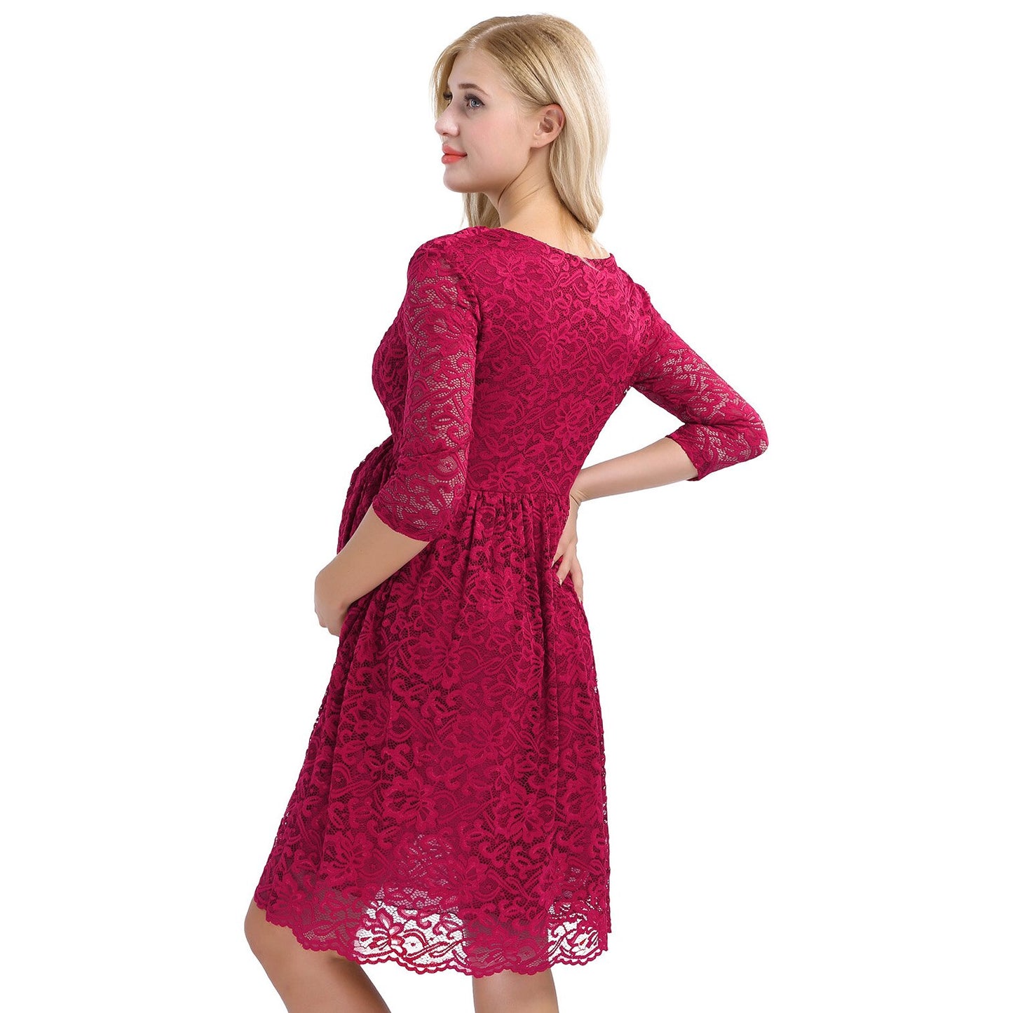 Guest Dressed-V-Neck Knee-Length Lace Maternity Dress