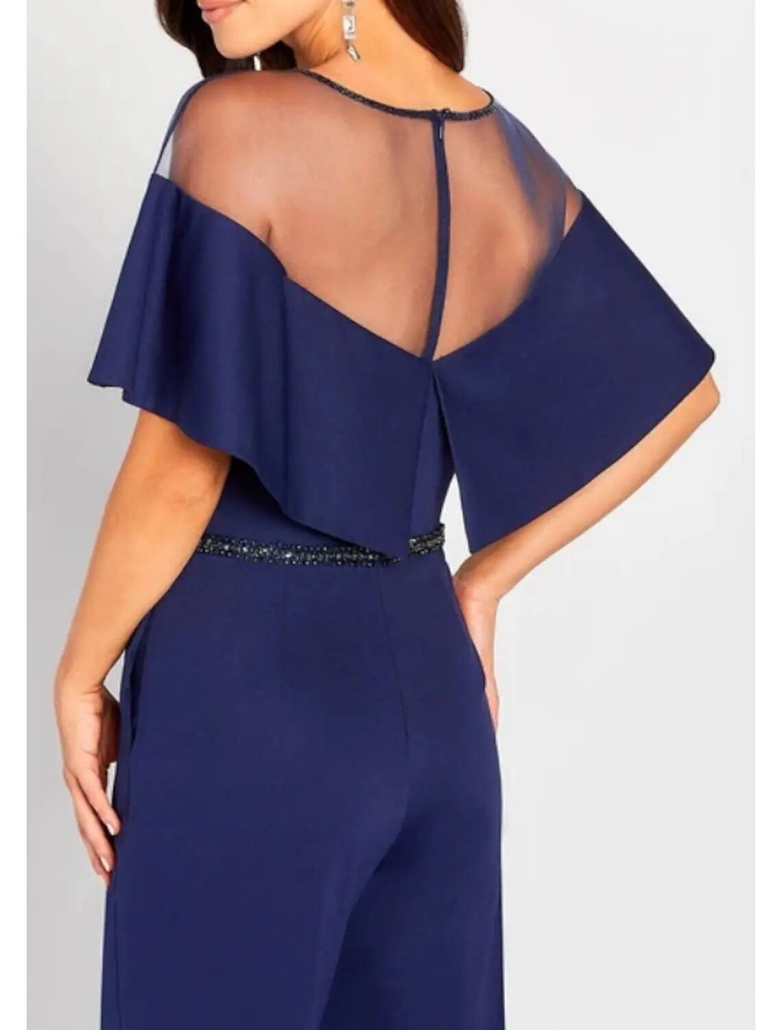 Guest Dressed-Mother Of The Bride/Groom Sheath Jumpsuits with Sheer Neck Jersey Shoulder