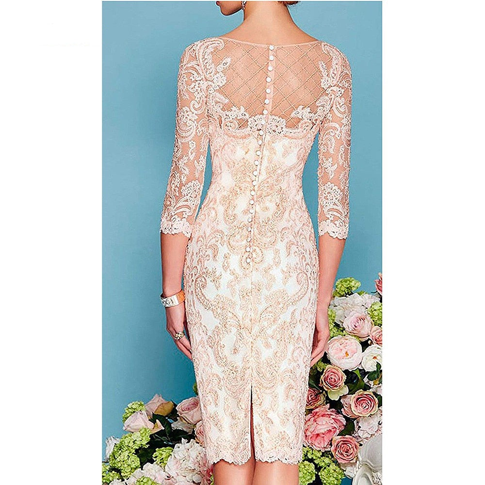 Guest Dressed-Two Piece Mother of The Bride / Groom Dress with Lace and Knee Length Jacket