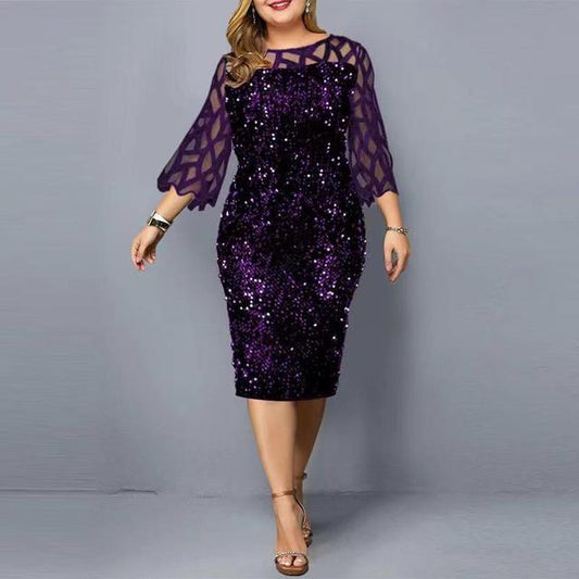 Guest Dressed-Plus Size Mother Of The Bride/Groom Dresses Elegant with Sequins and Sheer Sleeves
