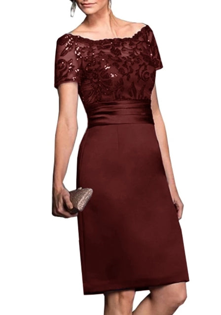 Guest Dressed-Navy Blue Mother Of the Bride/Groom Dress Knee Length with Sequin