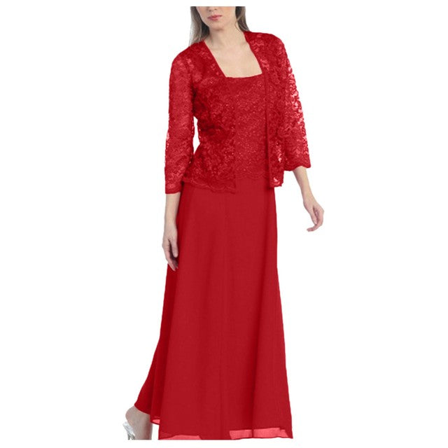 Guest Dressed-Two Piece Lace Long Dress Mother of The Bride/Groom with Cardigan