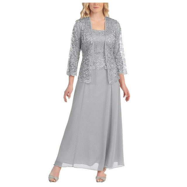 Guest Dressed-Two Piece Lace Long Dress Mother of The Bride/Groom with Cardigan