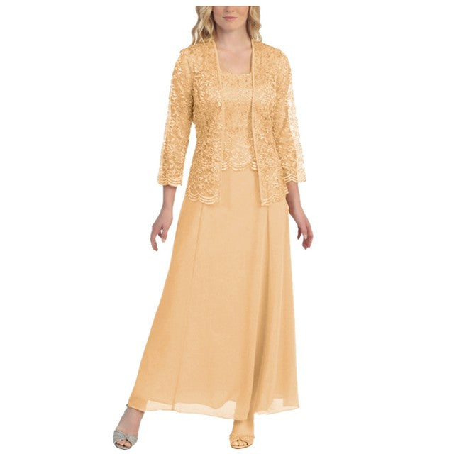 Guest Dressed-Two Piece Lace Long Dress Mother of The Bride/Groom with Cardigan