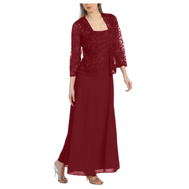 Guest Dressed-Two Piece Lace Long Dress Mother of The Bride/Groom with Cardigan