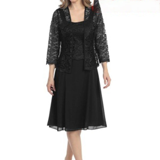 Guest Dressed-2-Piece Sheer 3 Quarter Sleeve Lace Dress for Mother of Bride/Groom
