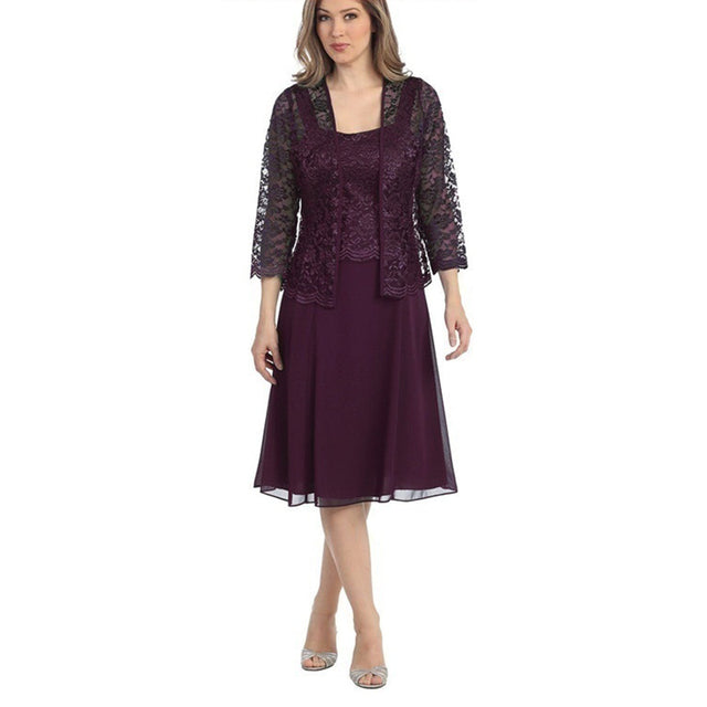 Guest Dressed-2-Piece Sheer 3 Quarter Sleeve Lace Dress for Mother of Bride/Groom