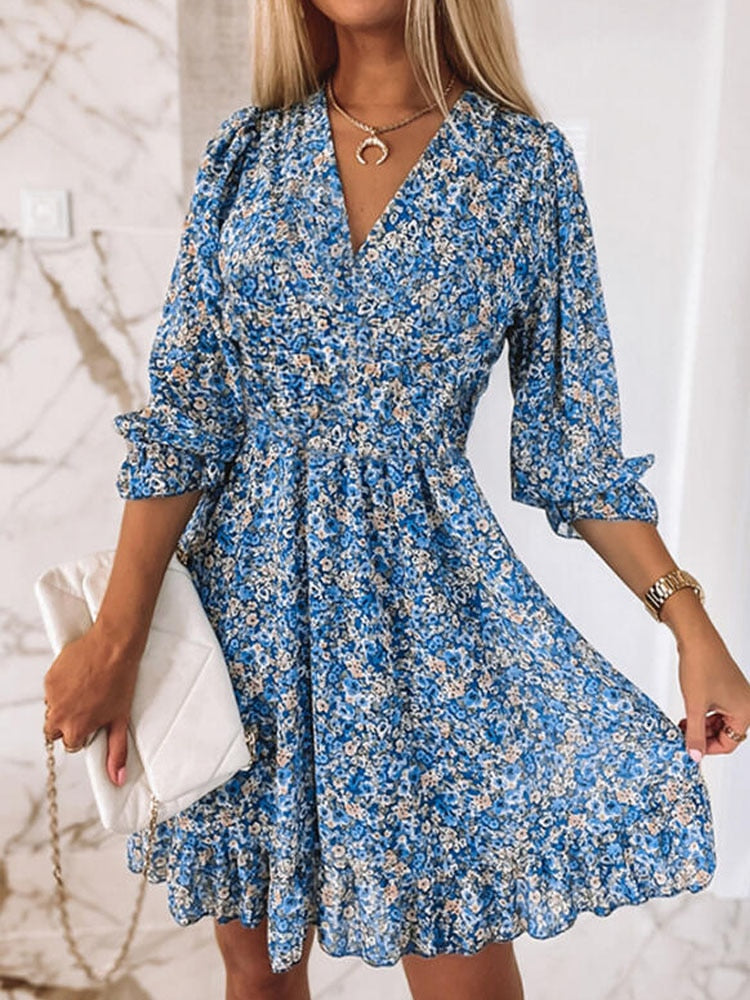 Guest Dressed-Floral Boho V-Neck Midi Dress