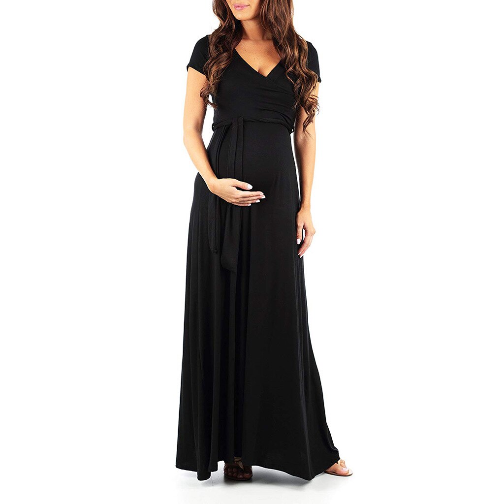 Guest Dressed-Black Floor Length Casual Maternity Dress