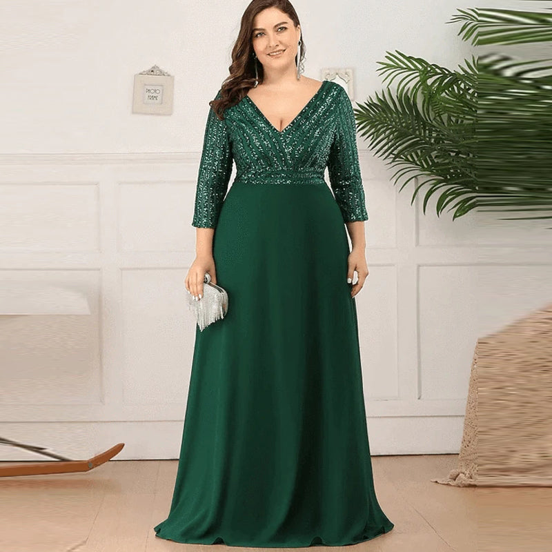 Guest Dressed-Green Mother Of The Bride/Groom Dress V-Neck with Sequin Guest Dressed-Green Mother Of The Bride/Groom Dress V-Neck with Sequin