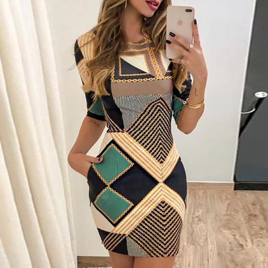 Guest Dressed-Geometric Bodycon Midi Dress