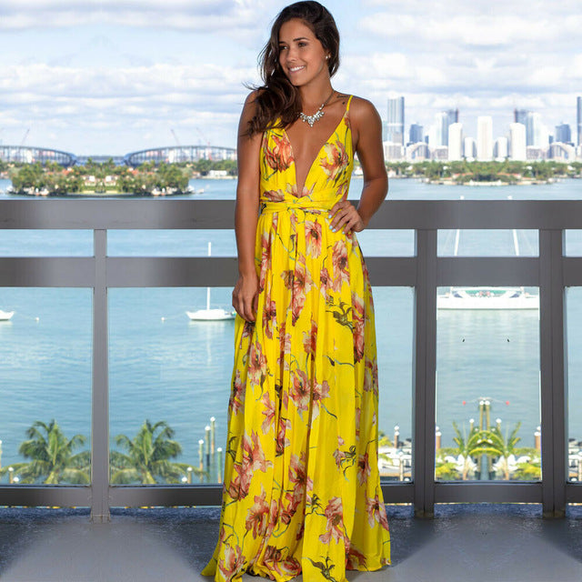 Guest Dressed-Deep V-Neck Maxi Dress with Slit