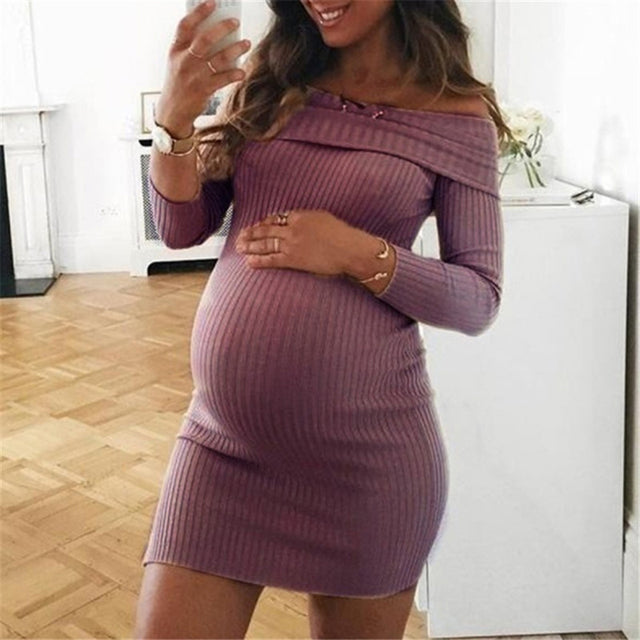 Guest Dressed-Mini Sweater Maternity Dress