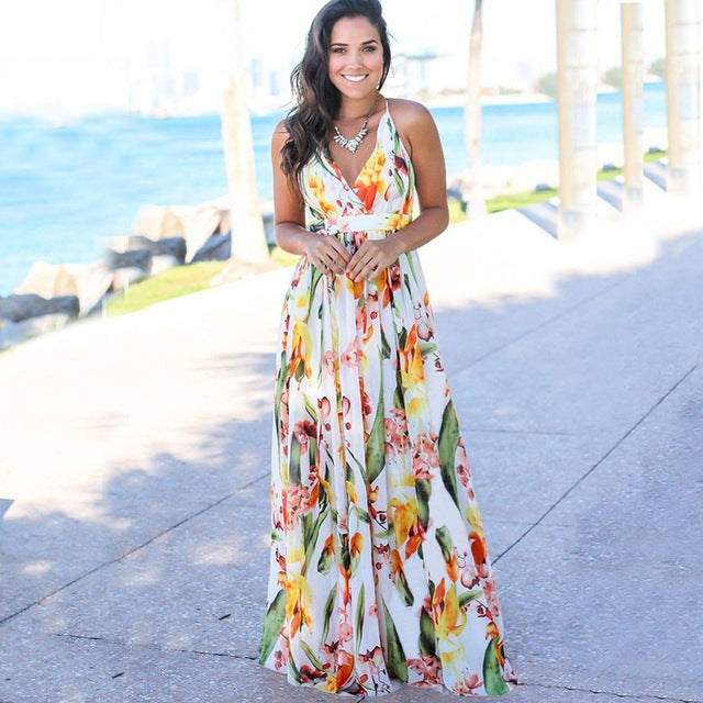 Guest Dressed-Deep V-Neck Maxi Dress with Slit