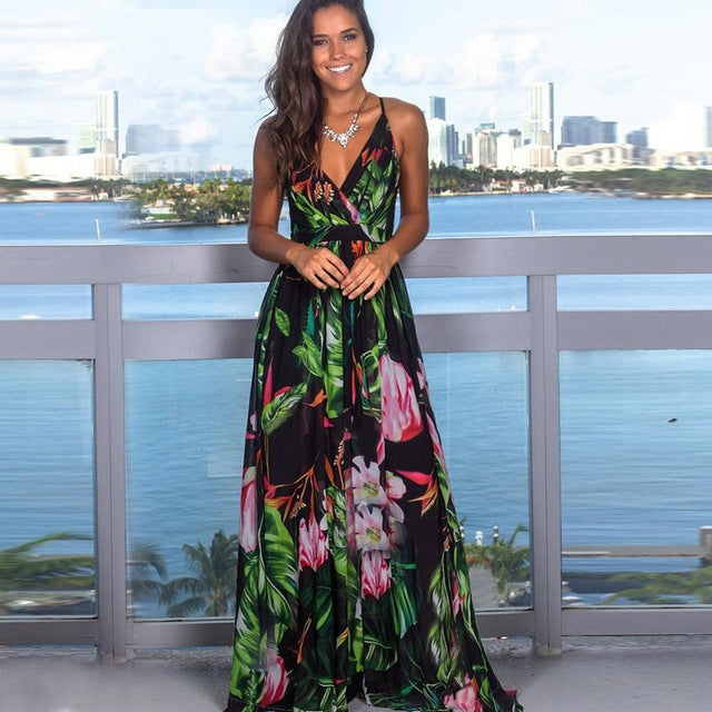 Guest Dressed-Deep V-Neck Maxi Dress with Slit
