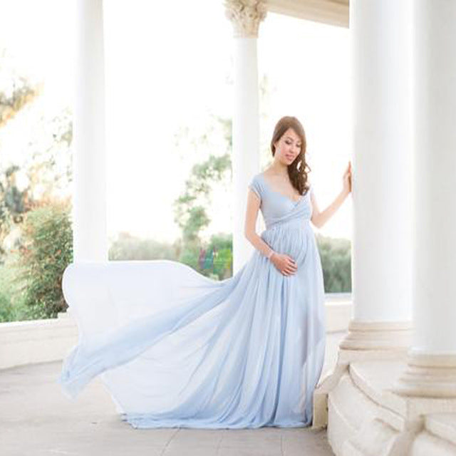 Guest Dressed-Goddess Long Off the Shoulder Maternity Dress