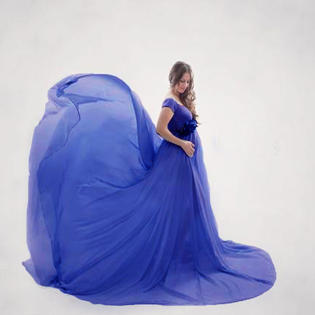 Guest Dressed-Goddess Long Off the Shoulder Maternity Dress