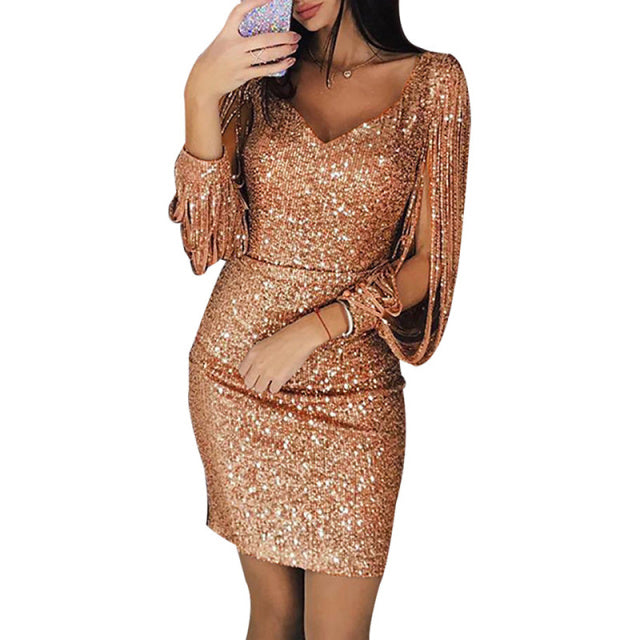Guest Dressed-Glitter Long Sleeve Bodycon Midi Dress