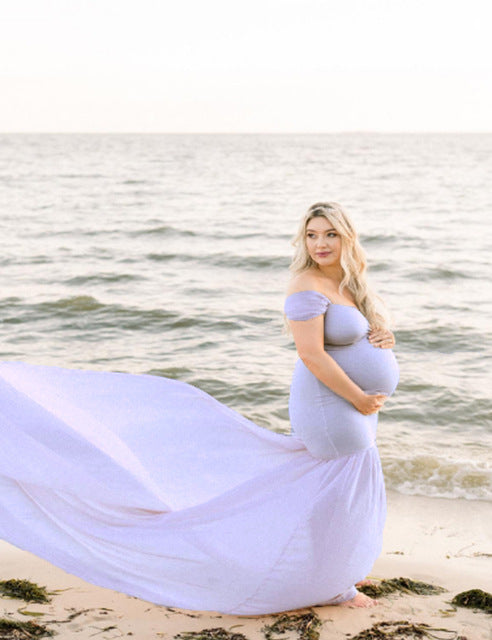 Guest Dressed-Maxi Maternity Dress with See Through Train