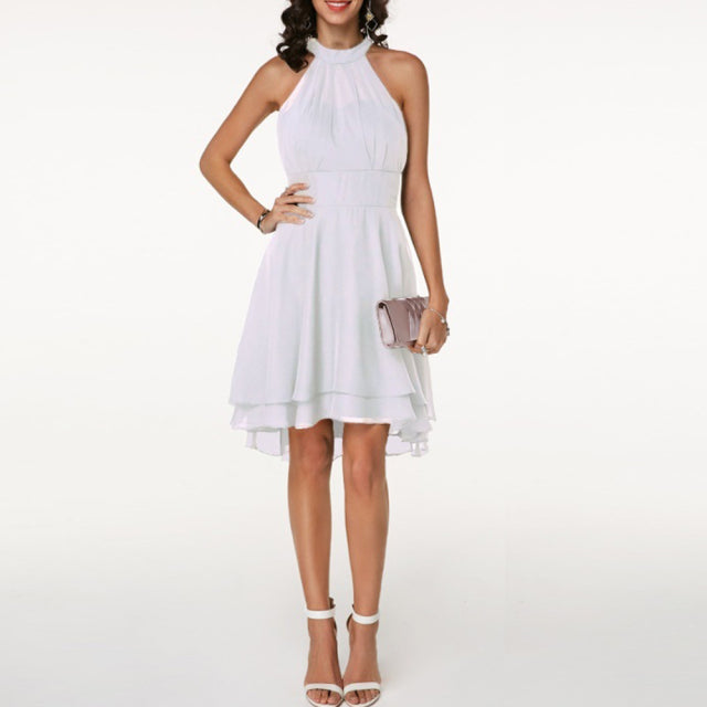 Guest Dressed-High Neck Form Fit Midi Dress with Ruffles