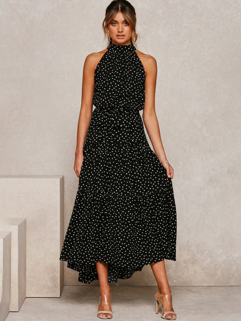 Guest Dressed-Polka Dot/Floral Maxi High Neck Dress