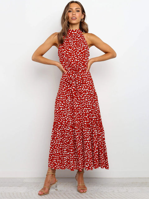 Guest Dressed-Polka Dot/Floral Maxi High Neck Dress