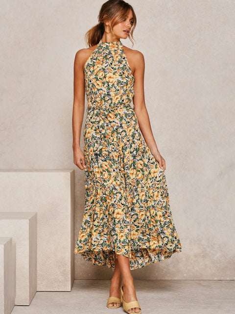 Guest Dressed-Polka Dot/Floral Maxi High Neck Dress