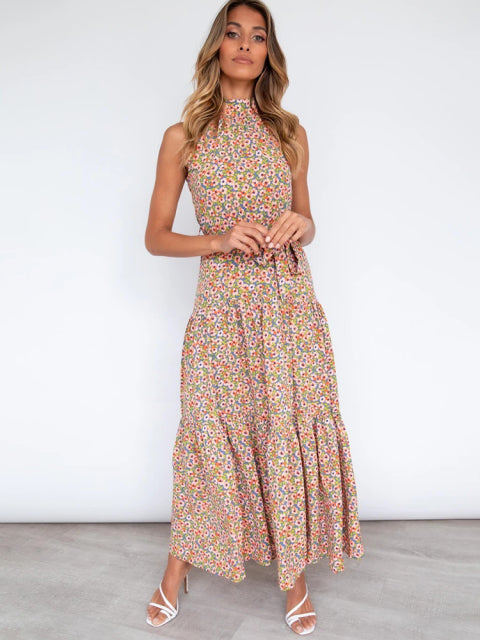Guest Dressed-Polka Dot/Floral Maxi High Neck Dress