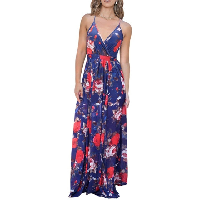 Guest Dressed-Deep V-Neck Maxi Dress with Slit