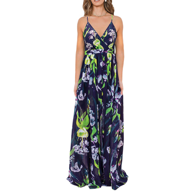 Guest Dressed-Deep V-Neck Maxi Dress with Slit