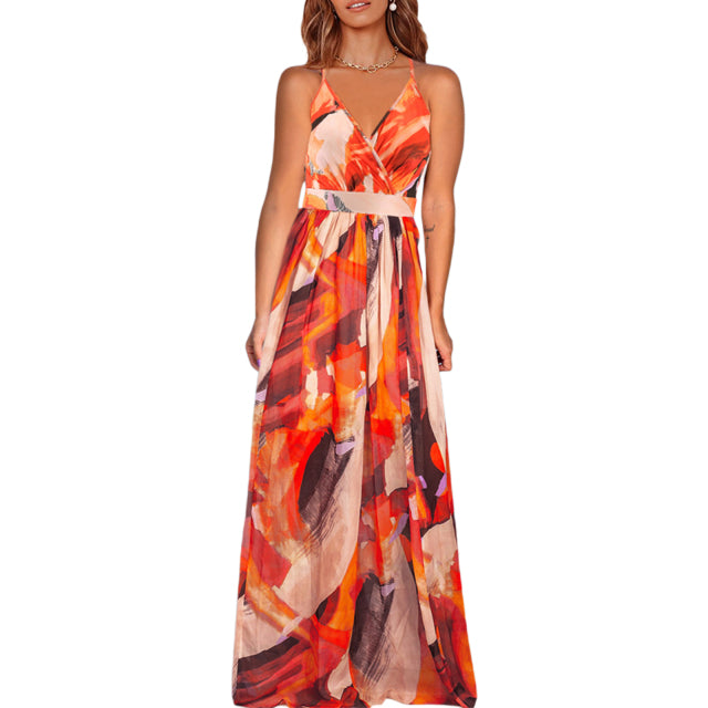 Guest Dressed-Deep V-Neck Maxi Dress with Slit
