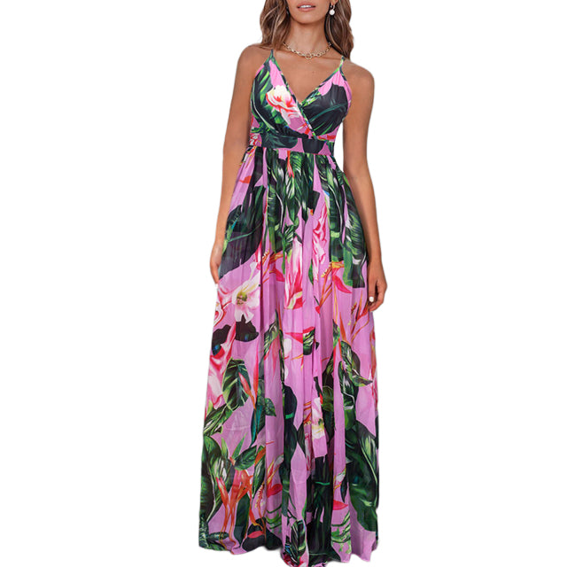 Guest Dressed-Deep V-Neck Maxi Dress with Slit