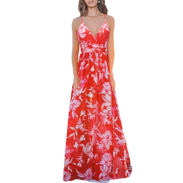 Guest Dressed-Deep V-Neck Maxi Dress with Slit