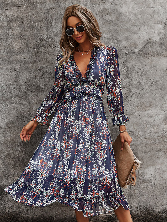 Guest Dressed-Boho Long Sleeve Floral Midi Dress
