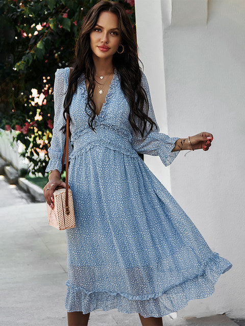 Guest Dressed-Boho Long Sleeve Floral Midi Dress
