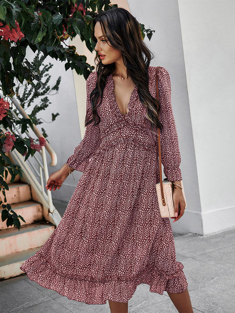 Guest Dressed-Boho Long Sleeve Floral Midi Dress