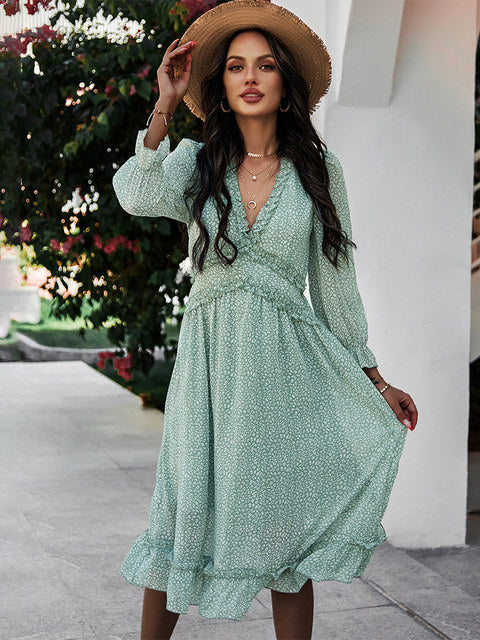 Guest Dressed-Boho Long Sleeve Floral Midi Dress