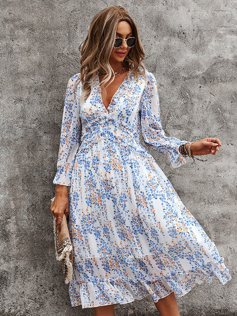 Guest Dressed-Boho Long Sleeve Floral Midi Dress