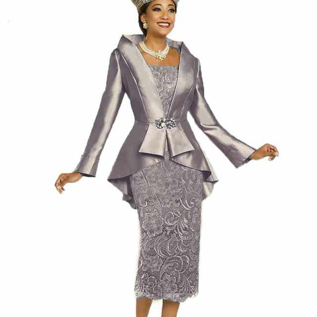 Guest Dressed-Two-Piece Mother Of The Bride/Groom Dress with Lace Body and Jacket