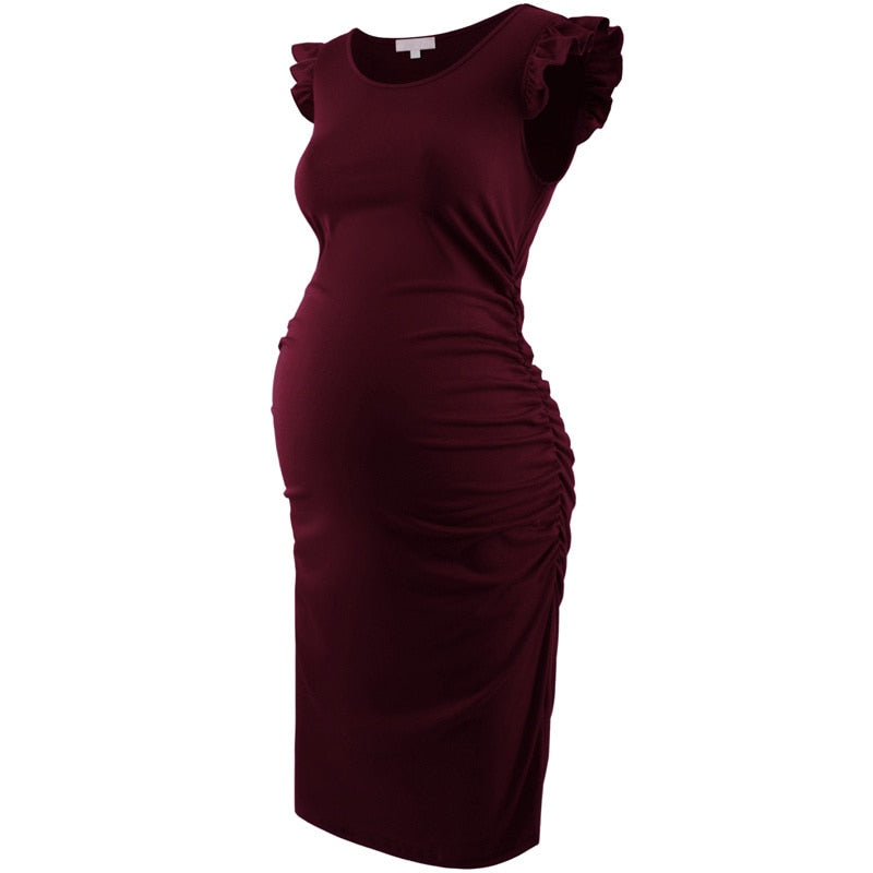 Guest Dressed-Stretchy Maternity Dress with Ruffle Sleeves