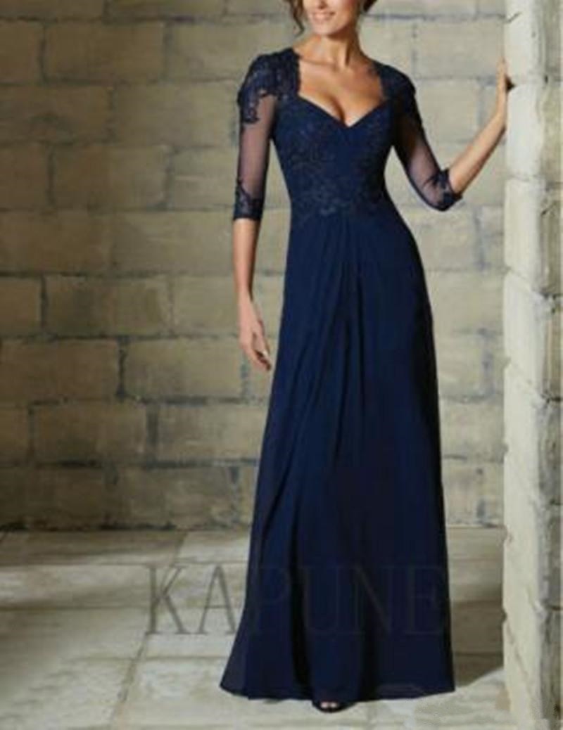 Guest Dressed-Elegant Mother of the Bride/Groom V-Neck Dress with Lace Cap Sleeves and Appliques