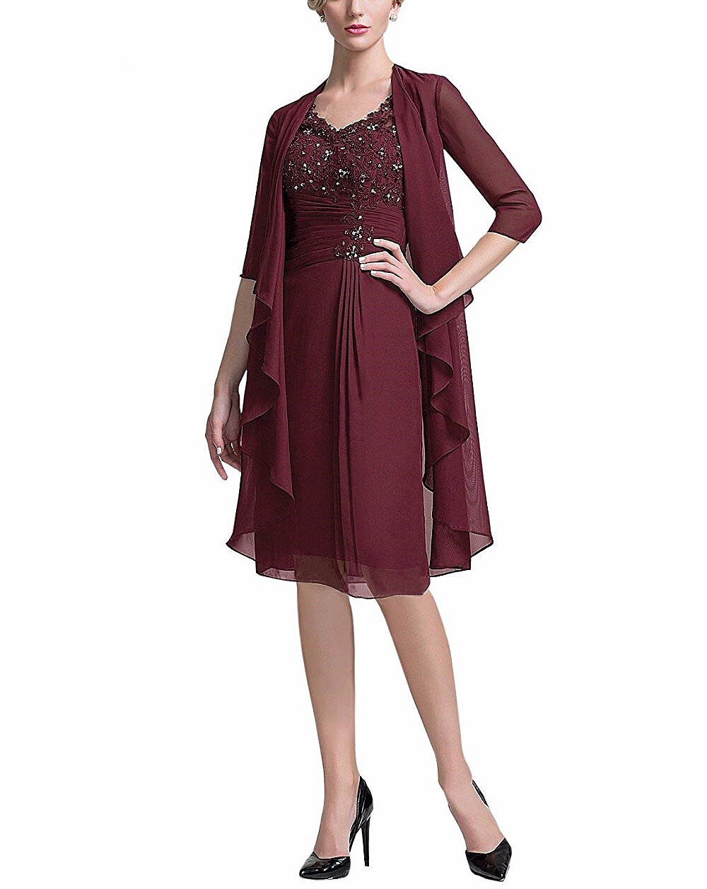 Guest Dressed-Two- Piece Knee-Length Mother of the Bride/Groom Dresses With Jacket