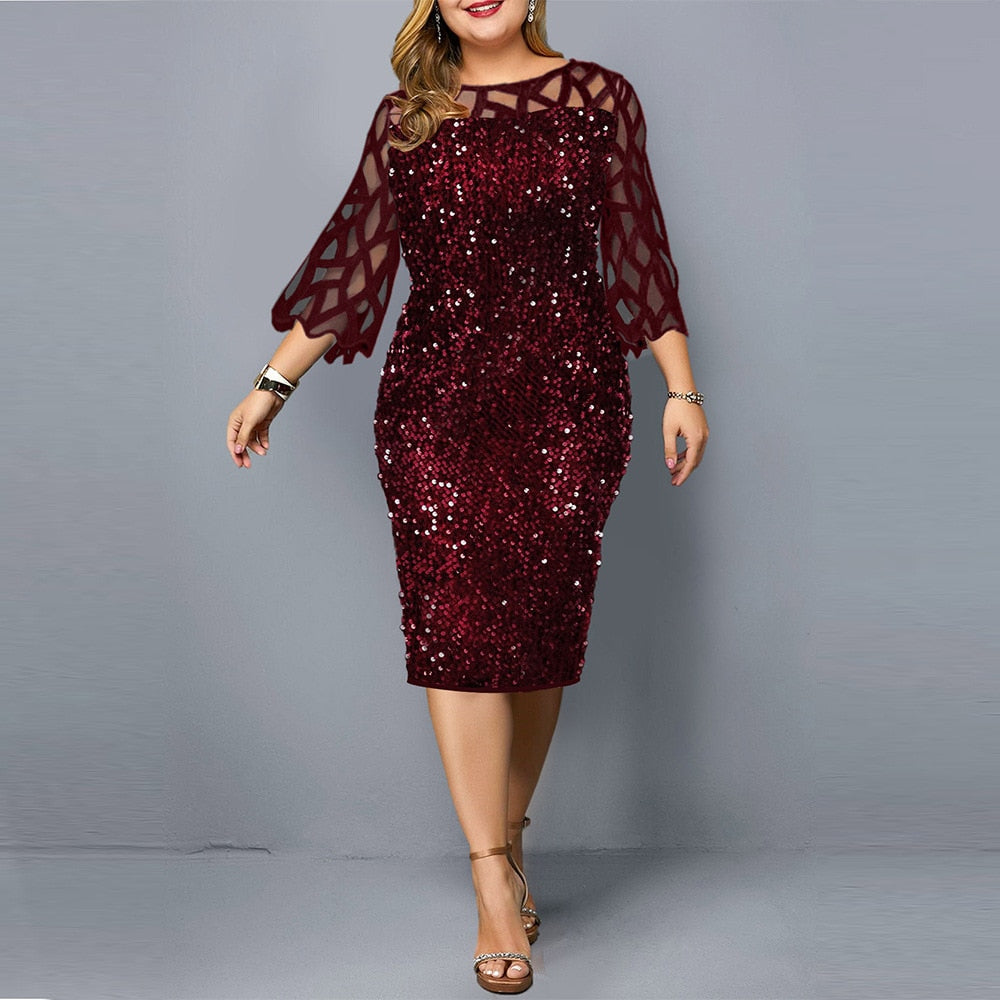 Guest Dressed-Plus Size Mother Of The Bride/Groom Dresses Elegant with Sequins and Sheer Sleeves Guest Dressed-Plus Size Mother Of The Bride/Groom Dresses Elegant with Sequins and Sheer Sleeves