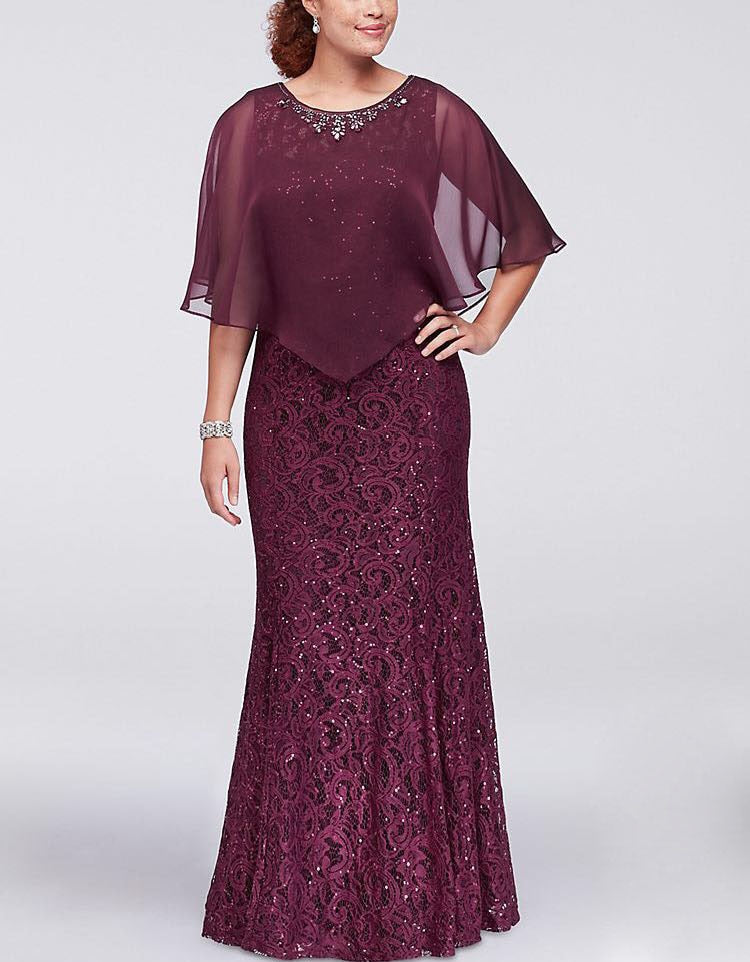Guest Dressed-Two-Piece Lace Sleeveless Mother of the Bride/Groom Dress with Sheer Shawl in Burgundy, Navy, and Pink