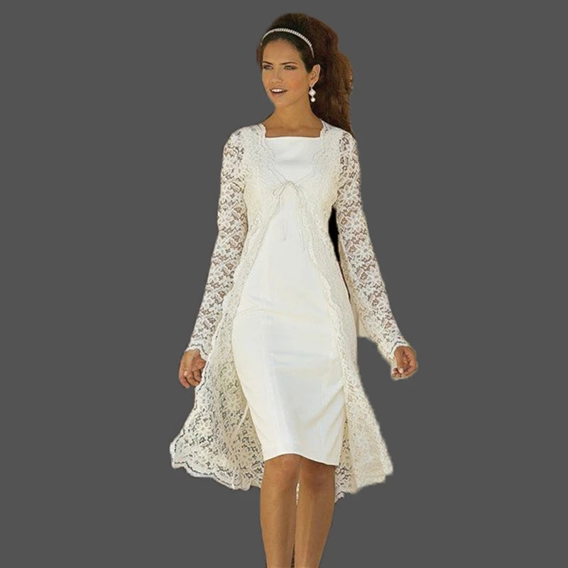 Guest Dressed-Champagne 2 Piece Mother Of The Bride/Groom Dress With Long Lace Jacket