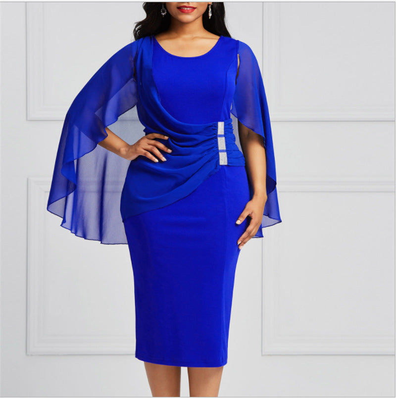 Guest Dressed-Mother of Bride/Groom Dress with Cinched Waisted and Cape Style Sleeves