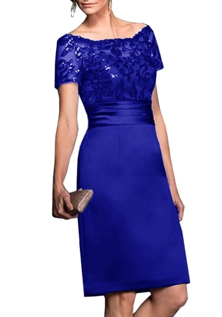 Guest Dressed-Navy Blue Mother Of the Bride/Groom Dress Knee Length with Sequin